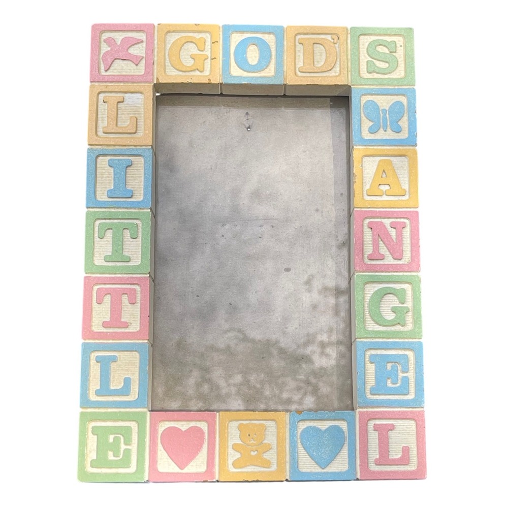 Vtg 90's pastel gods little angel Picture Frame 5x3.5 Retro Decor Crayon Style